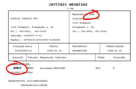 javítási megbízás